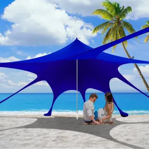Beach Tent Canopy Pop Up Shade Sun Shelter 10x10ft Portable Family Sunshade UPF50  with 8 Sandbags-2 Sand Shovel-Easy Foldable Pole-Pole Anchor-Ground Pegs-Carrying Bag for Outdoor Camping