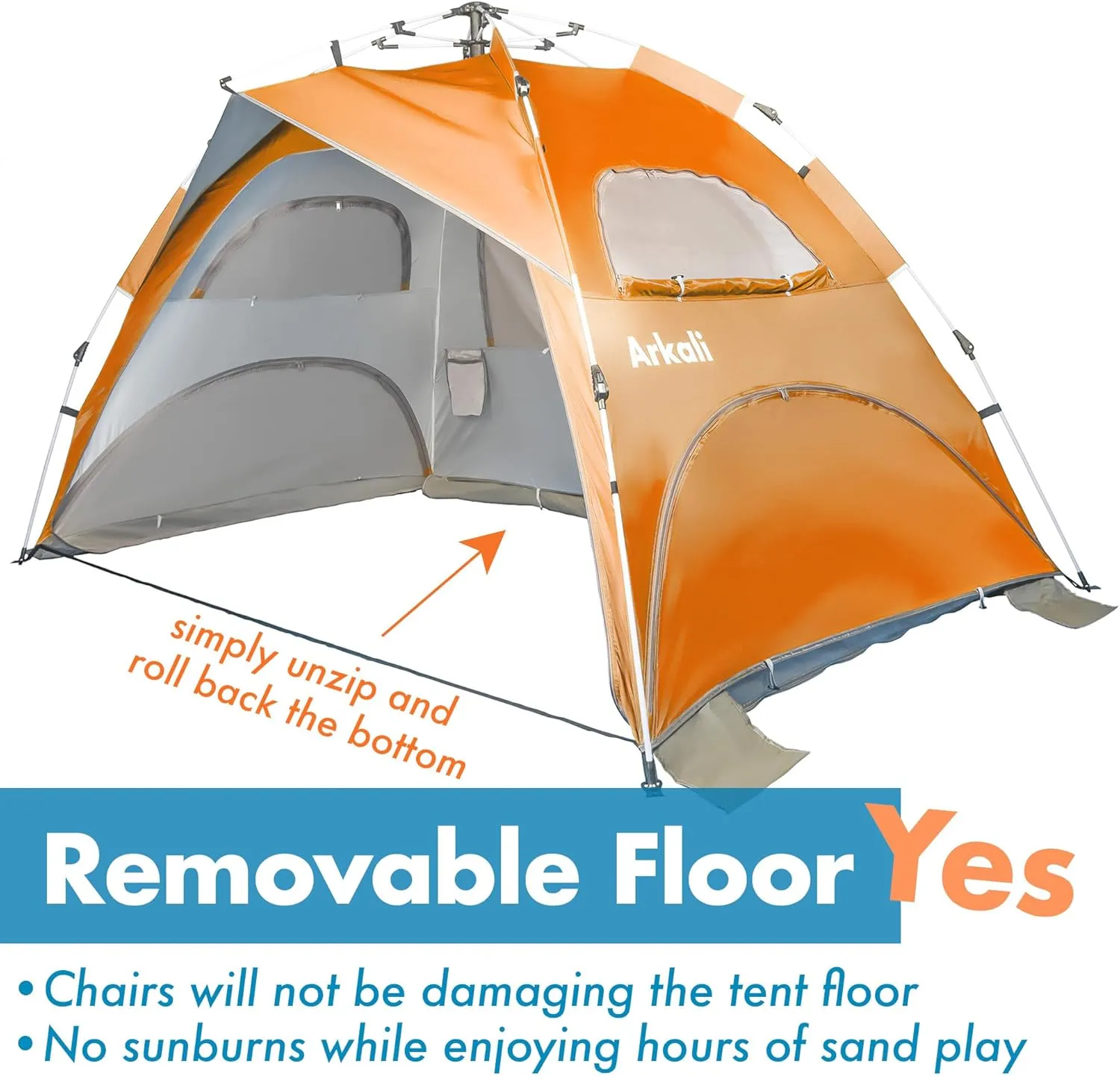 Beach Tent Pop Up Beach Sun Shade Tent with UPF 50  UV Protection, Removable Floor Zippered Privacy & Ventilation Sun Shelter Family 3 to 4 Person