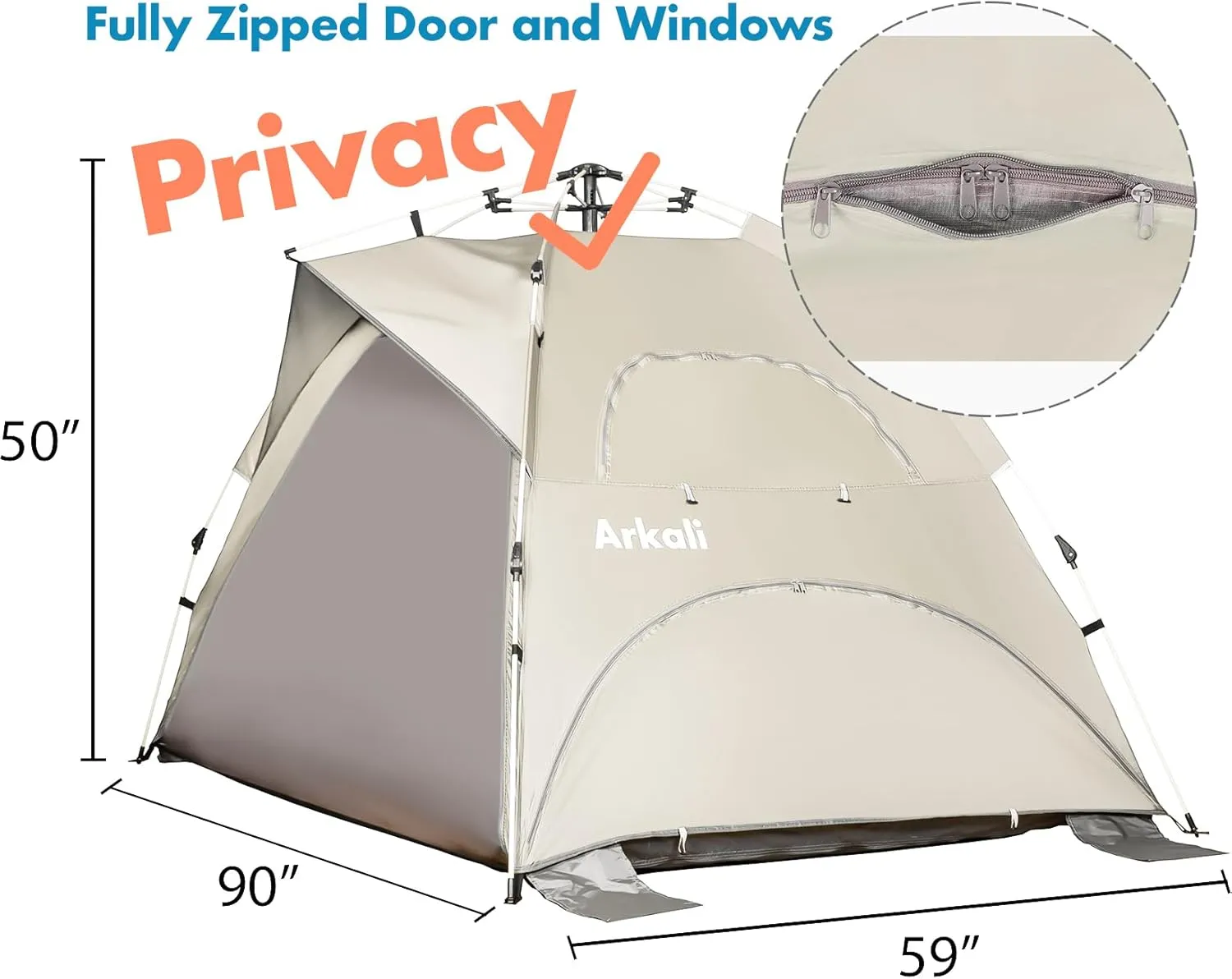 Beach Tent Pop Up Beach Sun Shade Tent with UPF 50  UV Protection, Removable Floor Zippered Privacy & Ventilation Sun Shelter Family 3 to 4 Person