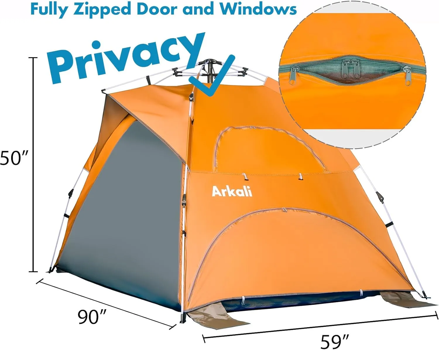 Beach Tent Pop Up Beach Sun Shade Tent with UPF 50  UV Protection, Removable Floor Zippered Privacy & Ventilation Sun Shelter Family 3 to 4 Person