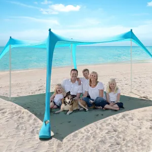 Beach Tent Sun Shelter - 10 x 10 Ft Beach Canopy UPF50  UV Protection with Sandbags, Poles, Grond Pegs and Anti-Wind Ropes for Camping, Backyard Fun and Fishing