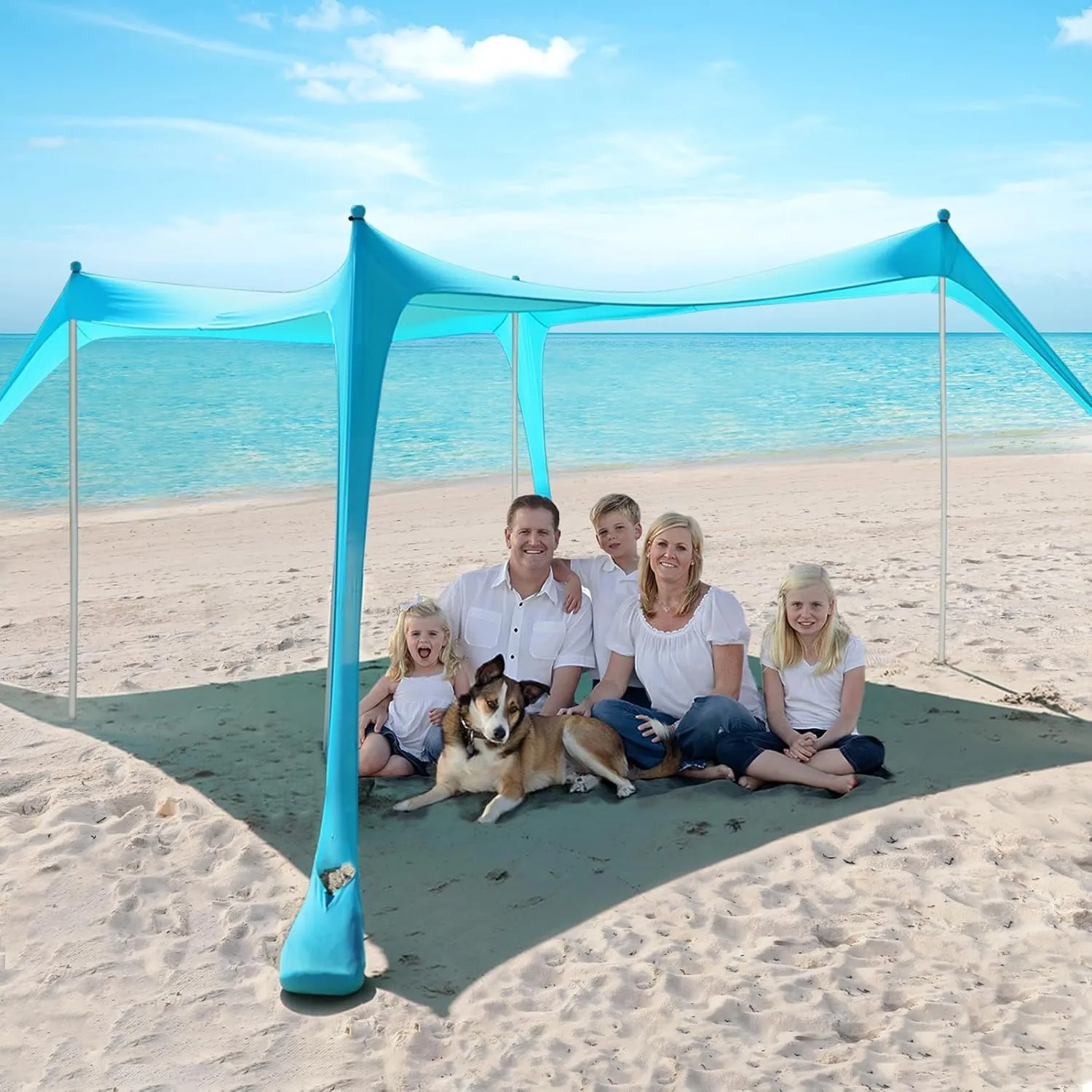 Beach Tent Sun Shelter - 10 x 10 Ft Beach Canopy UPF50  UV Protection with Sandbags, Poles, Grond Pegs and Anti-Wind Ropes for Camping, Backyard Fun and Fishing