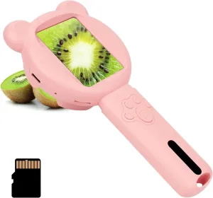 Bear Kid Microscope, 2.8'' Screen Mini Microscope for Kids, Portable Pocket Scope, Educational Science Kit,Christmas Birthday Gifts for Age 3-8 Girls&Boys (Light Pink)