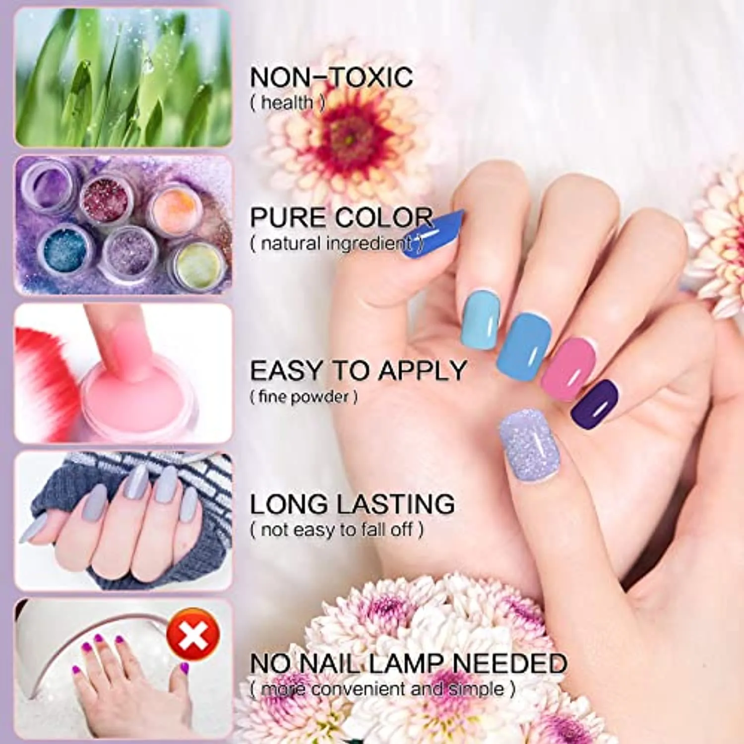 Besnel 42 Colors Dip Powder Nail Kit, Glitter Acrylic Dipping Powder Liquid Set with Base&Top Coat Activator Brush Saver Dip Nail Kit for DIY Salon Beginner French Nail Manicure Nail Quick Drying No Lamp Needed