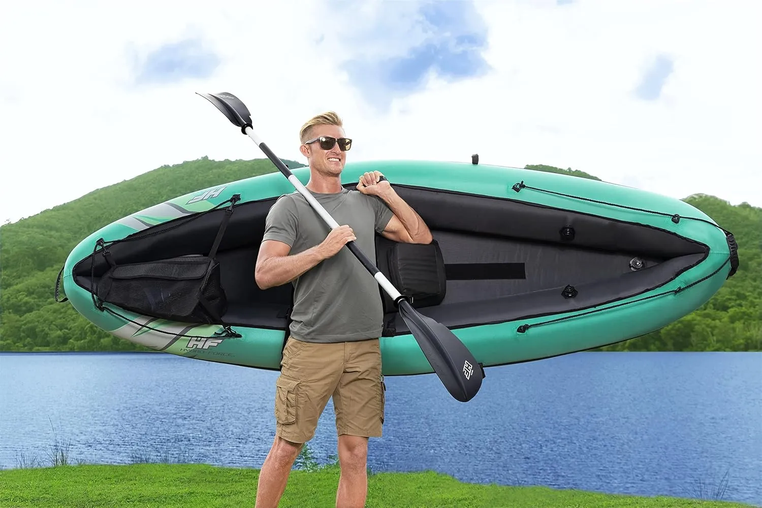 Bestway Hydro Force Inflatable Kayak Set | Includes Seat, Paddle, Hand Pump, Storage Carry Bag | Great for Adults, Kids and Families