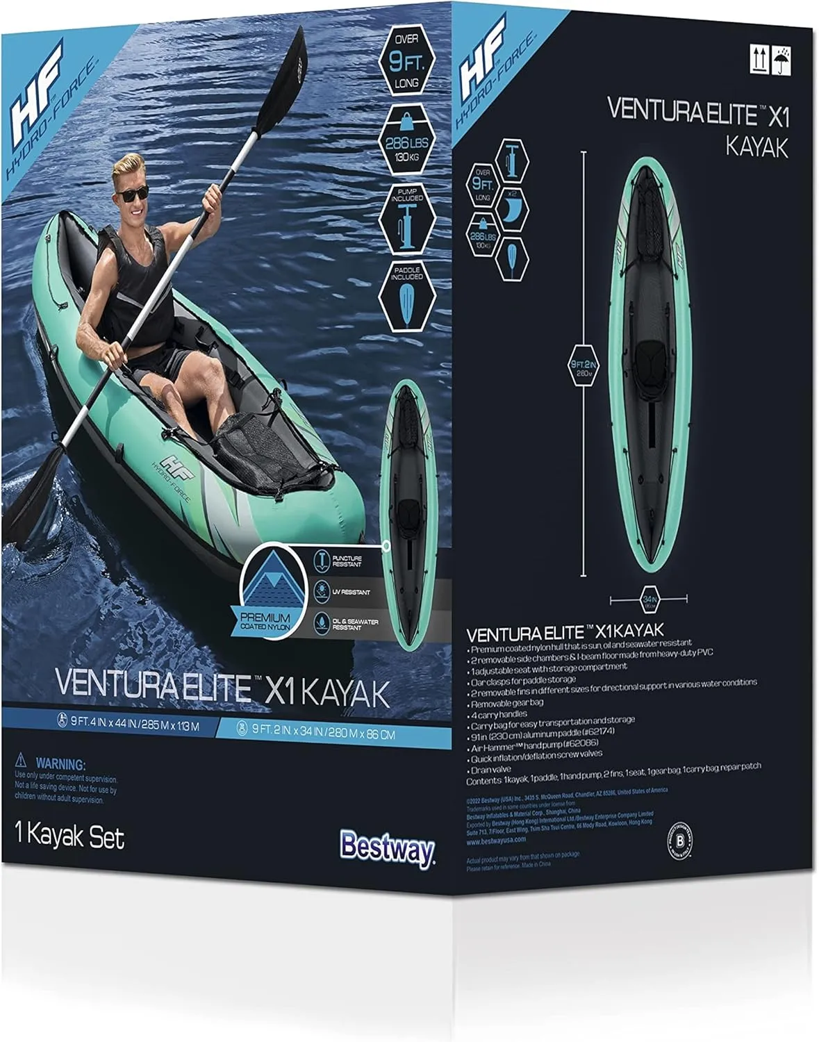 Bestway Hydro Force Inflatable Kayak Set | Includes Seat, Paddle, Hand Pump, Storage Carry Bag | Great for Adults, Kids and Families