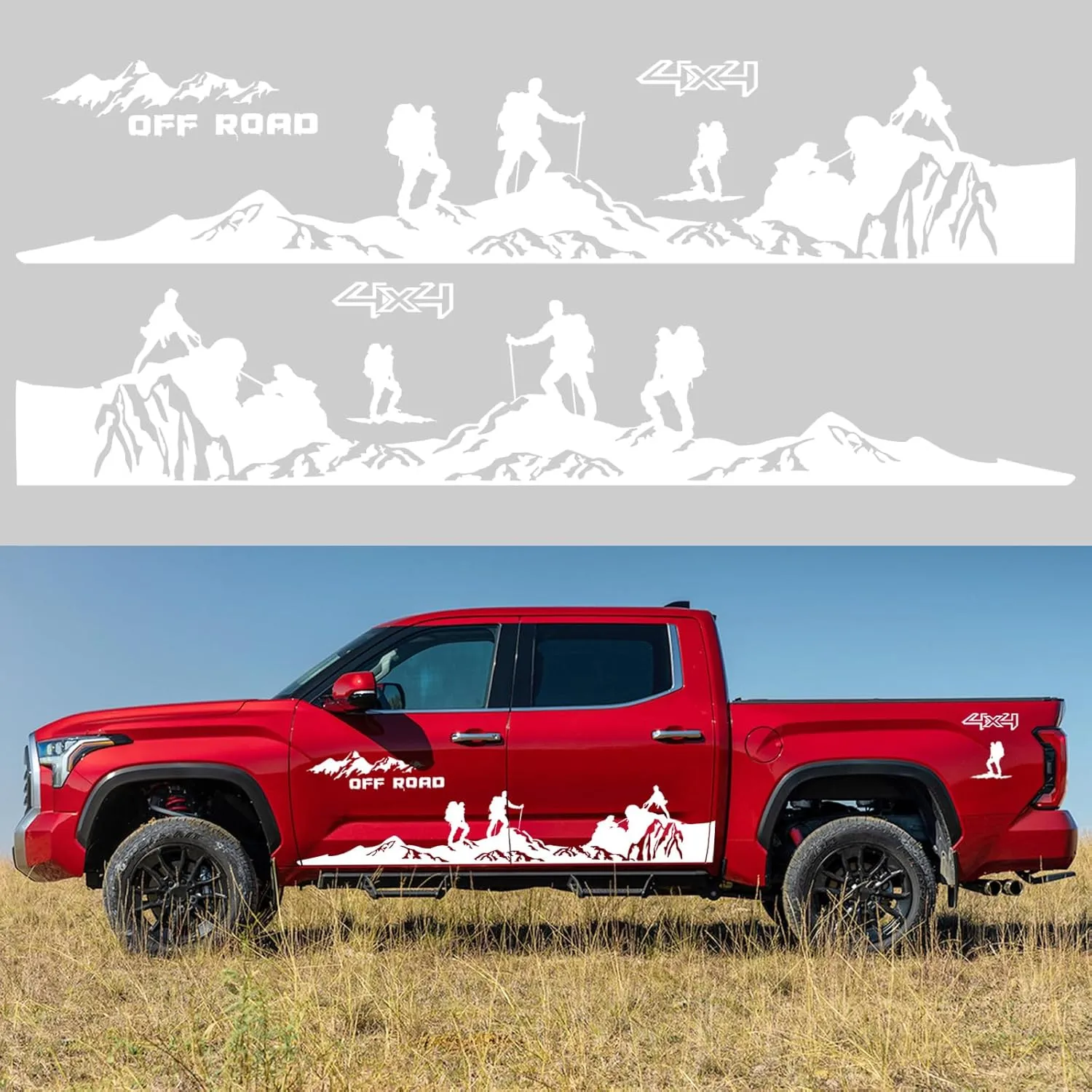 Bilisin Car Body Side Stickers for Truck 4X4 Off Road Sports with Mountain Decals Vinyl Hiking Pickup Decoration Accessories Compatible with Toyota Tundra (3PCS White)