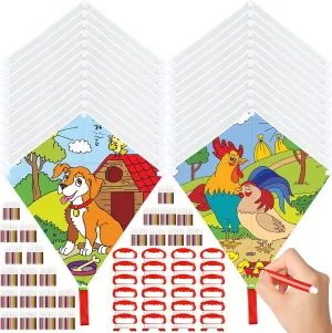 Binary Dust DIY Kite Making Kit - Blank Diamond-Shaped Kite, White, Comes With Watercolor Pens and 164 ft String for Outdoor Activities