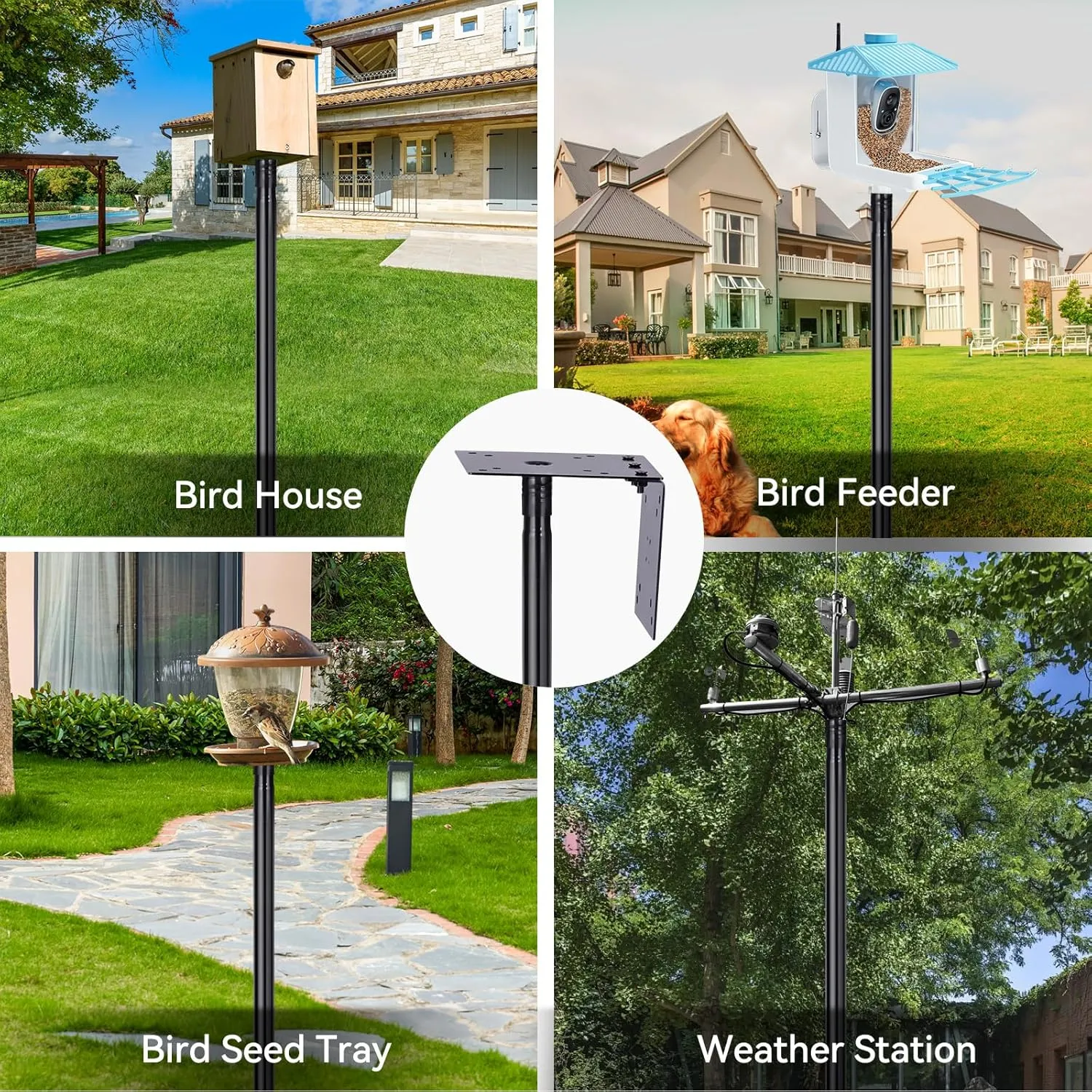 Bird Feeder Pole for Outdoor, 1 Pack 109 Inch Bird House Pole for Outside Heavy Duty, Adjustable Feeder Stand for Smart Wild Birds Watching