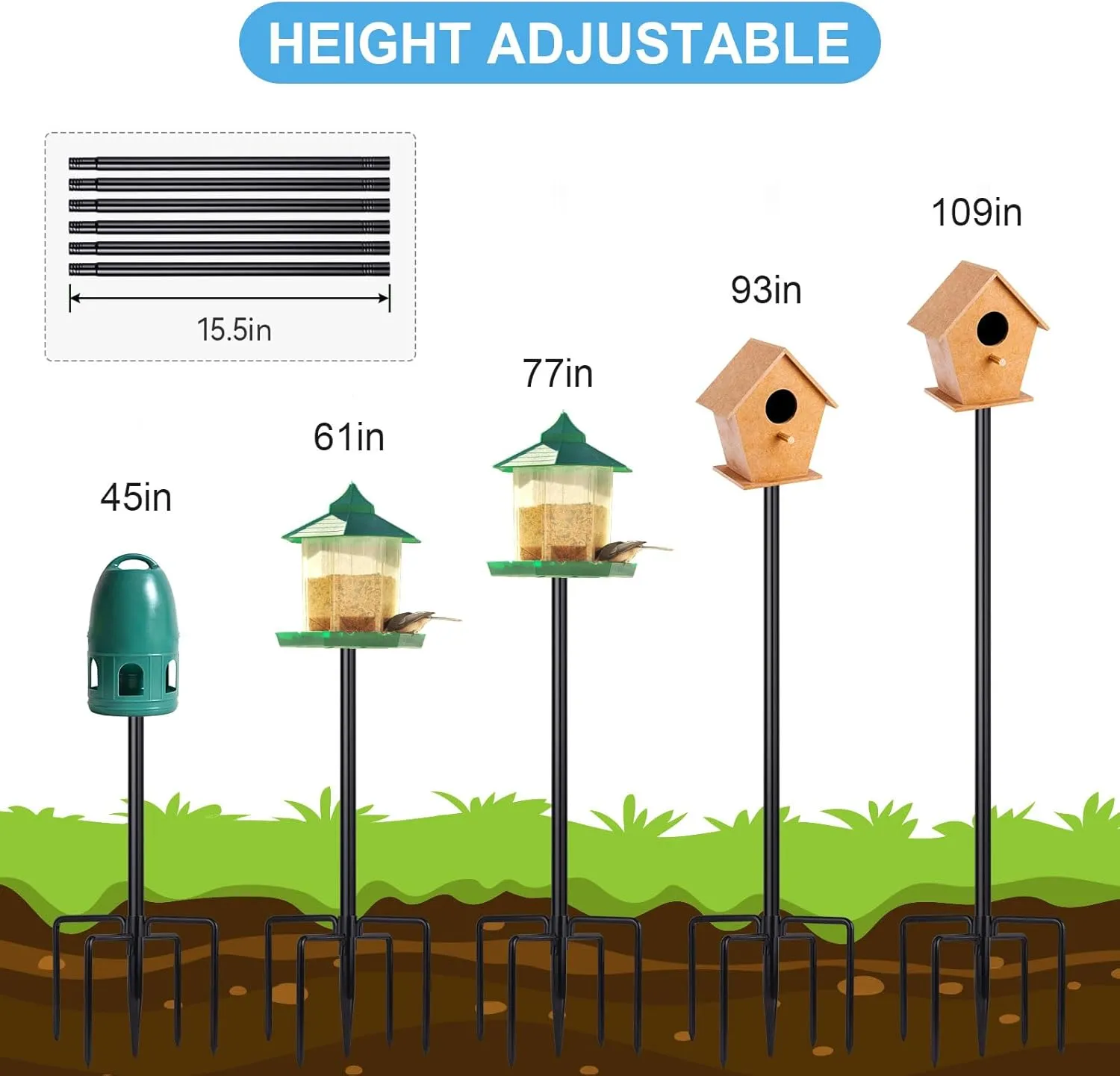 Bird Feeder Pole for Outdoor, 1 Pack 109 Inch Bird House Pole for Outside Heavy Duty, Adjustable Feeder Stand for Smart Wild Birds Watching