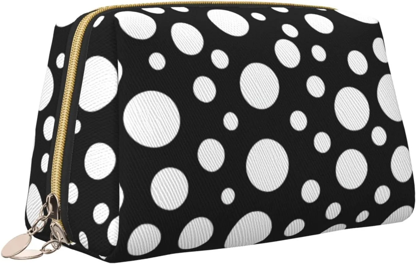 Black White Polka Dot Toiletry Pouch, Travel-Friendly Makeup Organizer For Makeup Brushes, Lipsticks