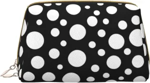 Black White Polka Dot Toiletry Pouch, Travel-Friendly Makeup Organizer For Makeup Brushes, Lipsticks