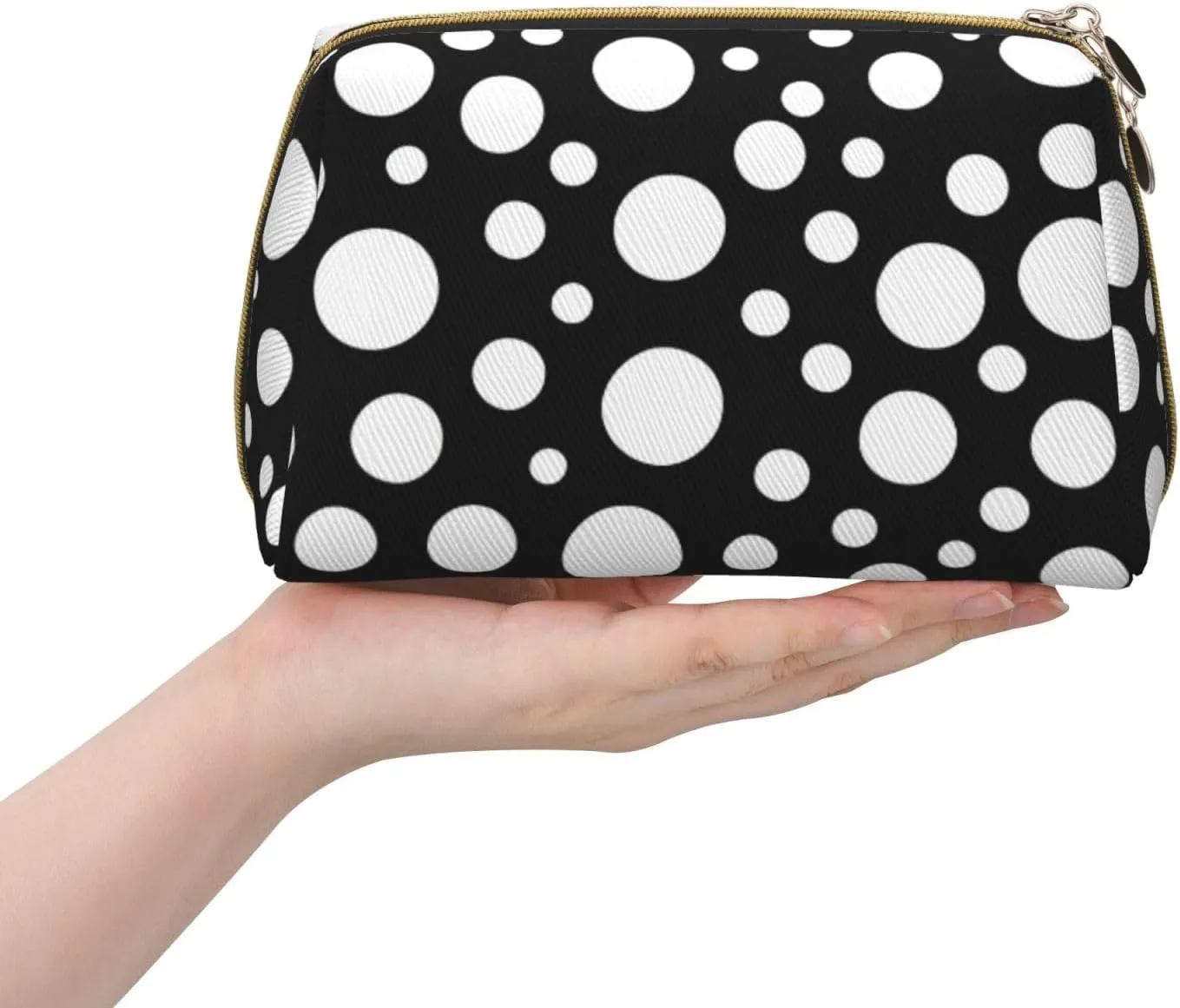 Black White Polka Dot Toiletry Pouch, Travel-Friendly Makeup Organizer For Makeup Brushes, Lipsticks