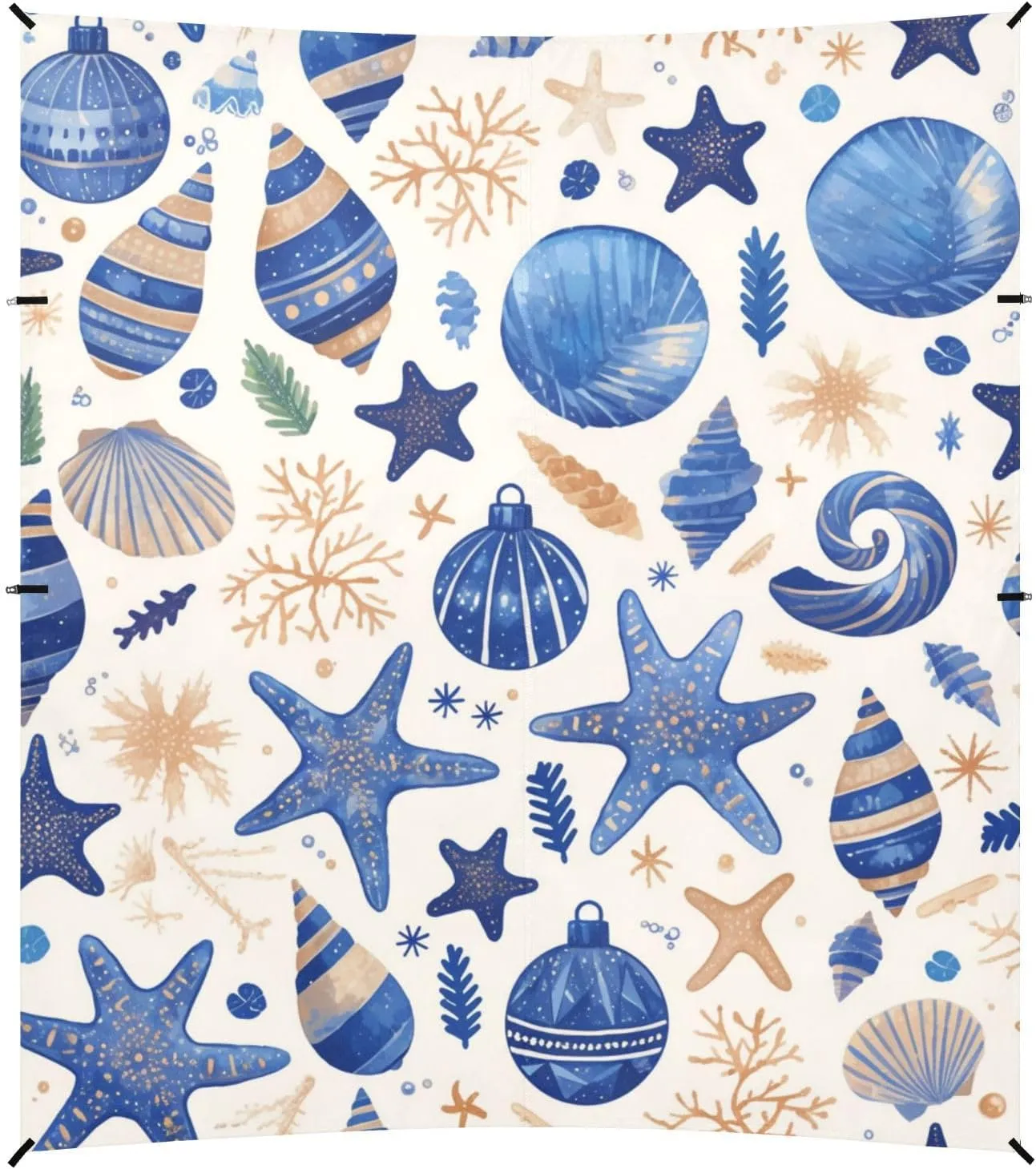 Blue Merry Christmas Bell Starfish Foldable Beach Tent UPF50  Protection Water-Resistant Large Portable Sun Shelter Includes Sand Shovel, Sandbags, Stability Poles for Camping, Fishing, Backyard Fun
