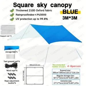 [Blue Oxford Steel Frame Tent] Extra-Large Waterproof Canopy Tent - UV Protection, Portable & Durable for Outdoor Camping and Picnics, Blue Oxford Fabric with Steel Frame
