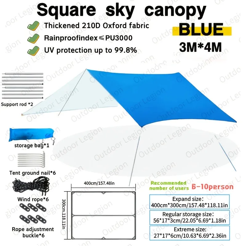 [Blue Oxford Steel Frame Tent] Extra-Large Waterproof Canopy Tent - UV Protection, Portable & Durable for Outdoor Camping and Picnics, Blue Oxford Fabric with Steel Frame
