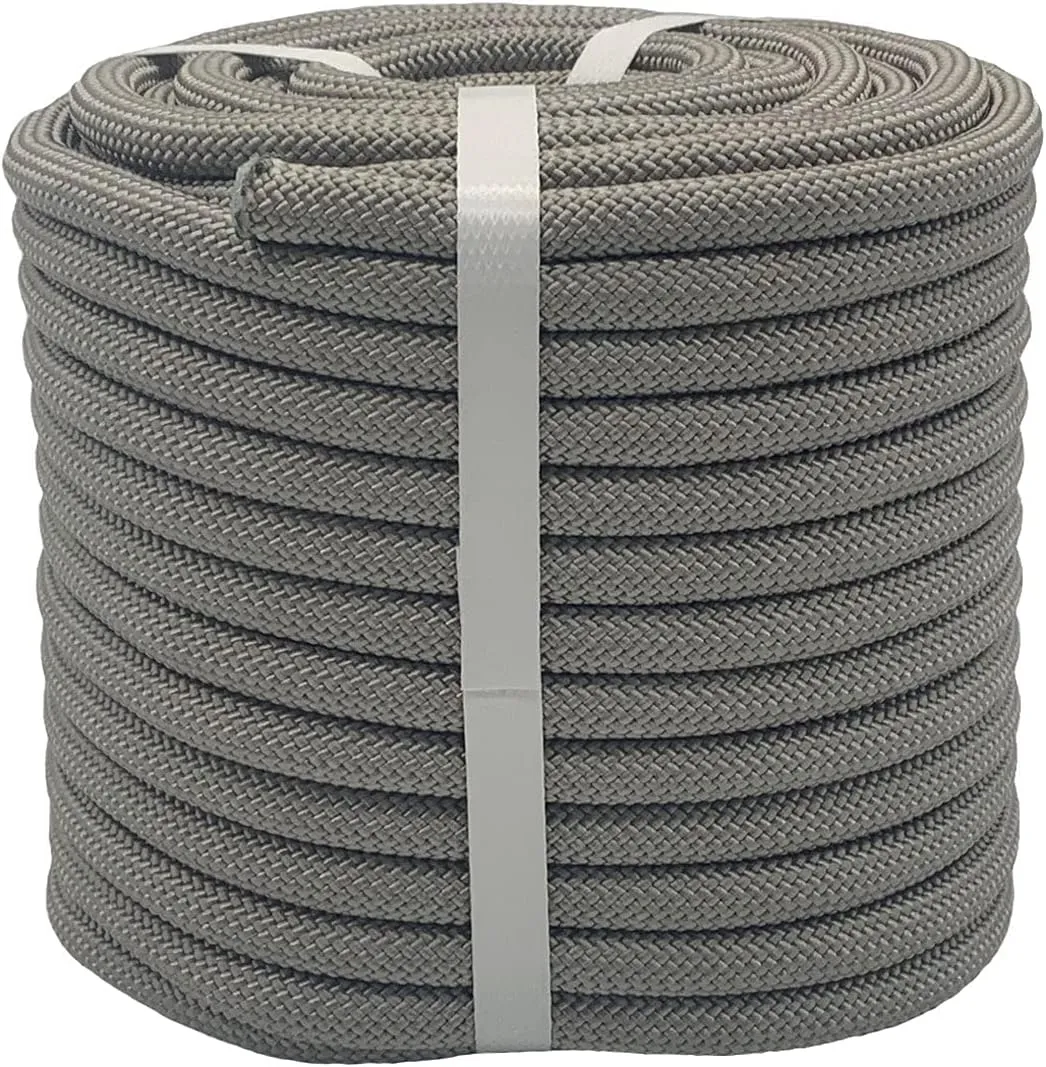 Braided Polyester Arborist Rigging Rope (3/8 inch X 100 feet) High Strength Outdoor Rope for Tree Climbing Hiking Camping Swing, Gray