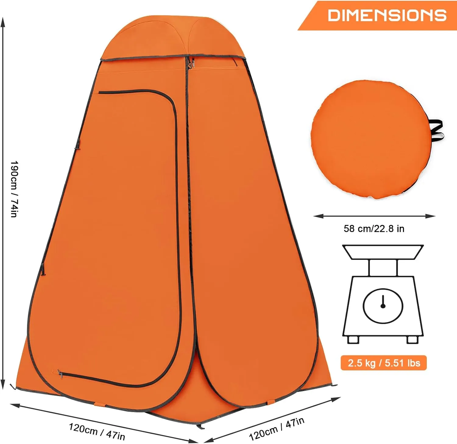 BRIAN & DANY Pop Up Shower Tent, Portable Privacy Camping Changing Tent, Camp Toilet Bathroom Pod with Rain Shelter & Windows, UPF 50  & Waterproof, 47.2" x 47.2" x 74.8"