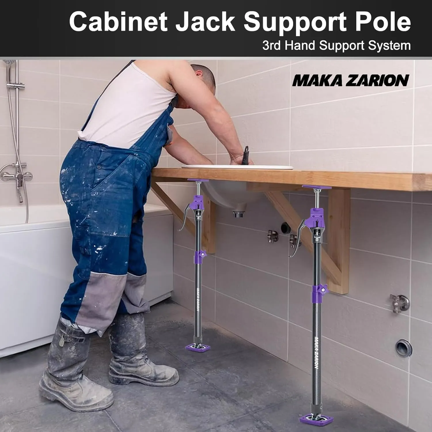 Cabinet Jack Support Pole, Third Hand Tools, 23.6"-45.3" inches, Steel Telescopic Adjustable Support Pole, Capacity for Cabinet Jack, Drywall Jack& Cargo Bars, 2-Pack