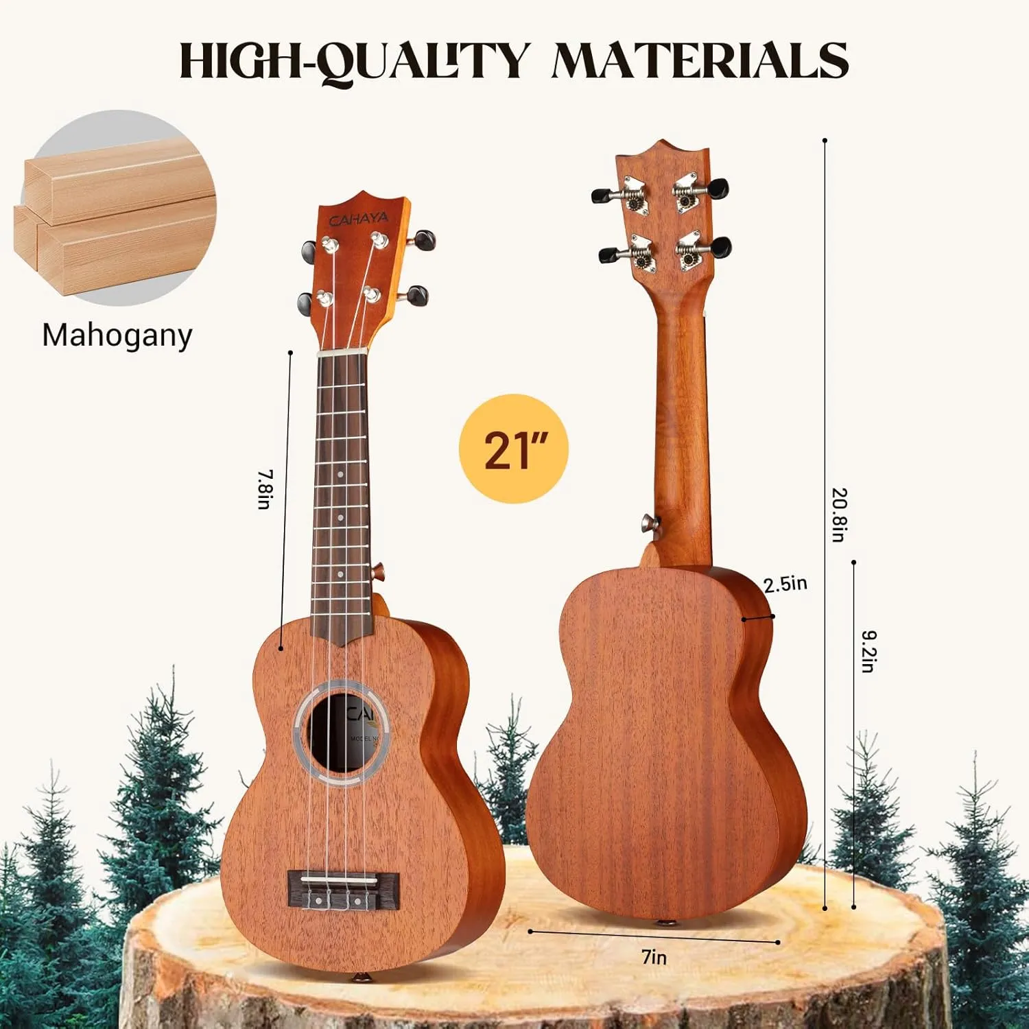 CAHAYA Soprano Ukulele for Beginner: 21 Inch Ukulele Kit Starter with Carrying Bag, Shoulder Strap, Fretboard Stickers, for Both Adults and Kids in Mahogany CY0335