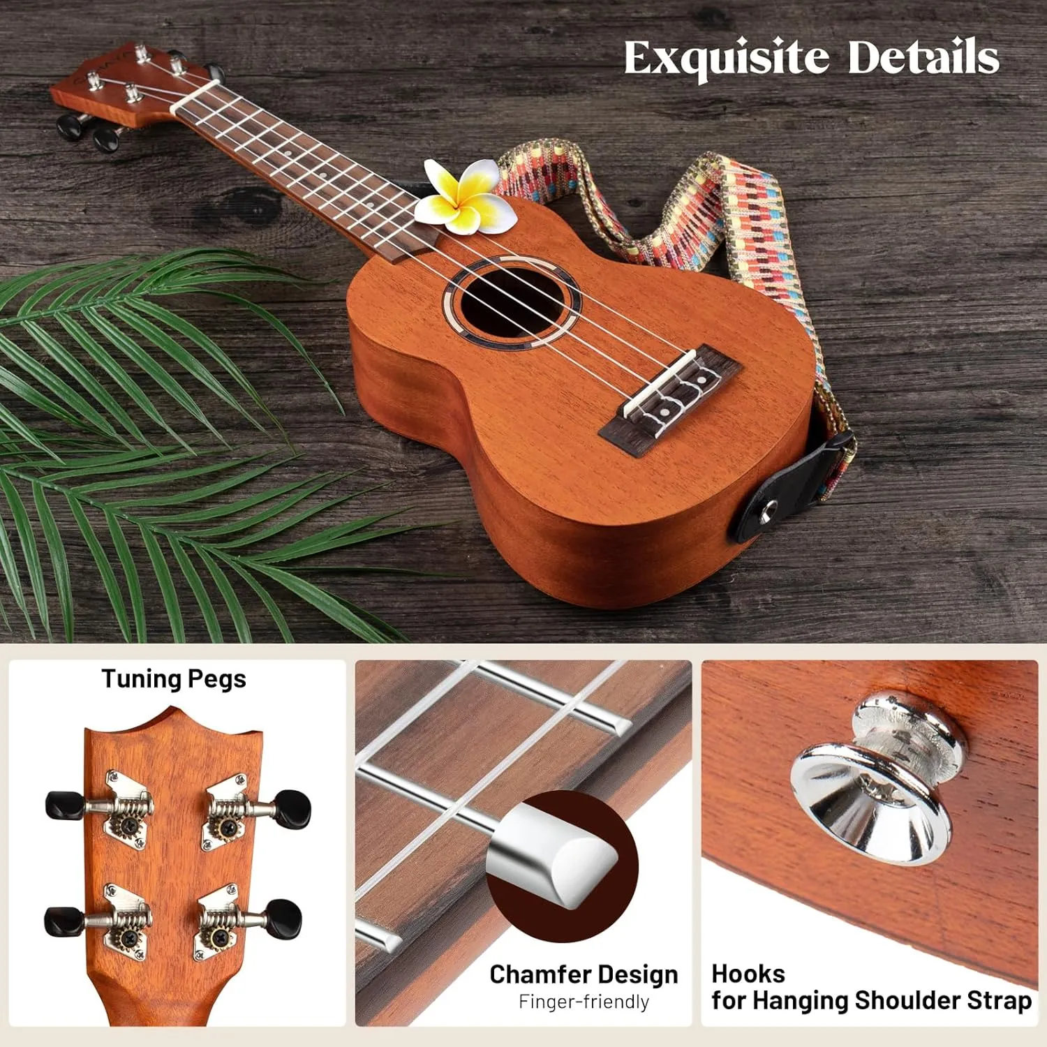 CAHAYA Soprano Ukulele for Beginner: 21 Inch Ukulele Kit Starter with Carrying Bag, Shoulder Strap, Fretboard Stickers, for Both Adults and Kids in Mahogany CY0335