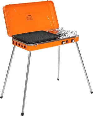 Camping Stove 2 Burner Propane Stove Portable Outdoor Gas Grill Cooker With Removable Leg Stand Roast Grill Dual Control Knobs Wind Guards for BBQ Picnic Patio
