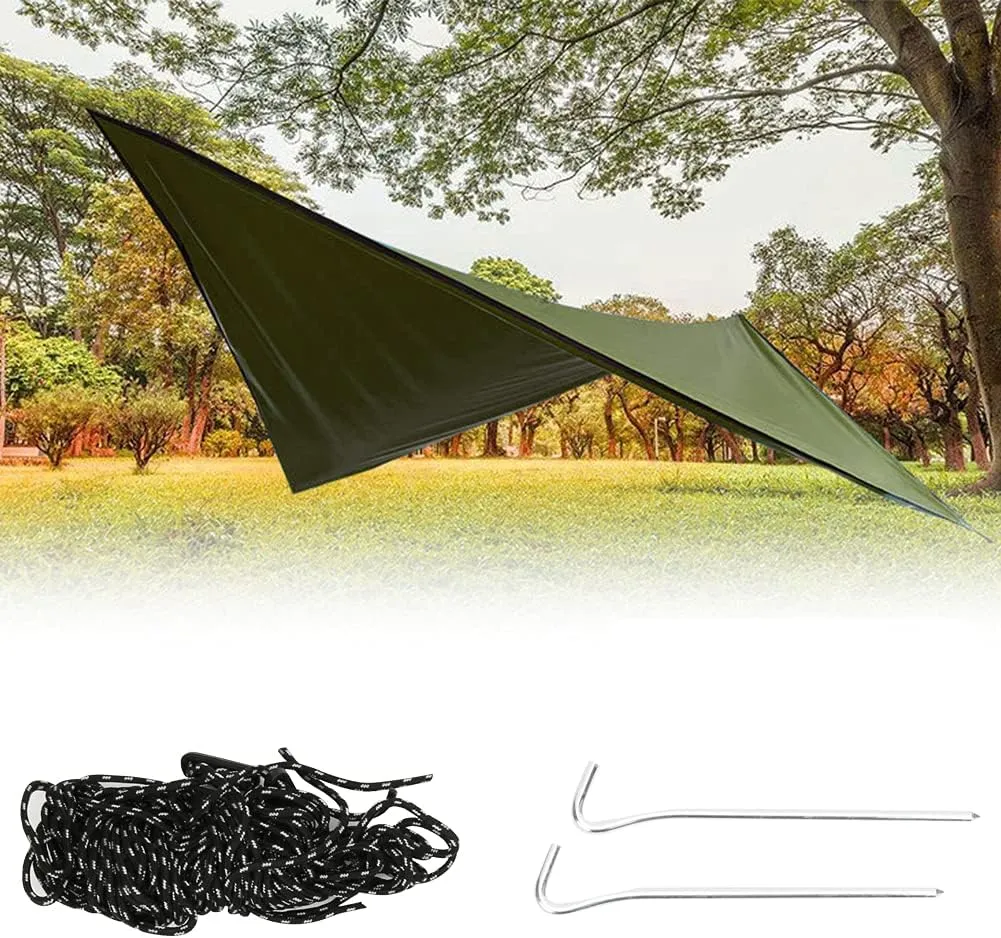 Camping Tent Canopy, 210T Polyester Fabric Outdoor Waterproof Sun Proof Camping Ground Mat Tent Hammock Awning