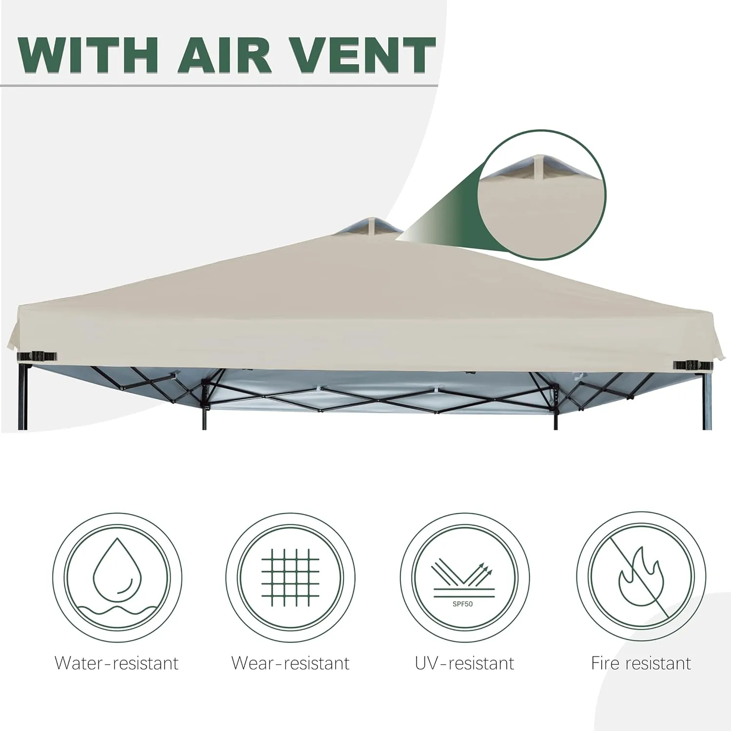 Canopy Replacement Top Silver Coated with Air Vent Upgraded Adjustable Straps for Most 10x10 Straight Leg Frame, (Beige)