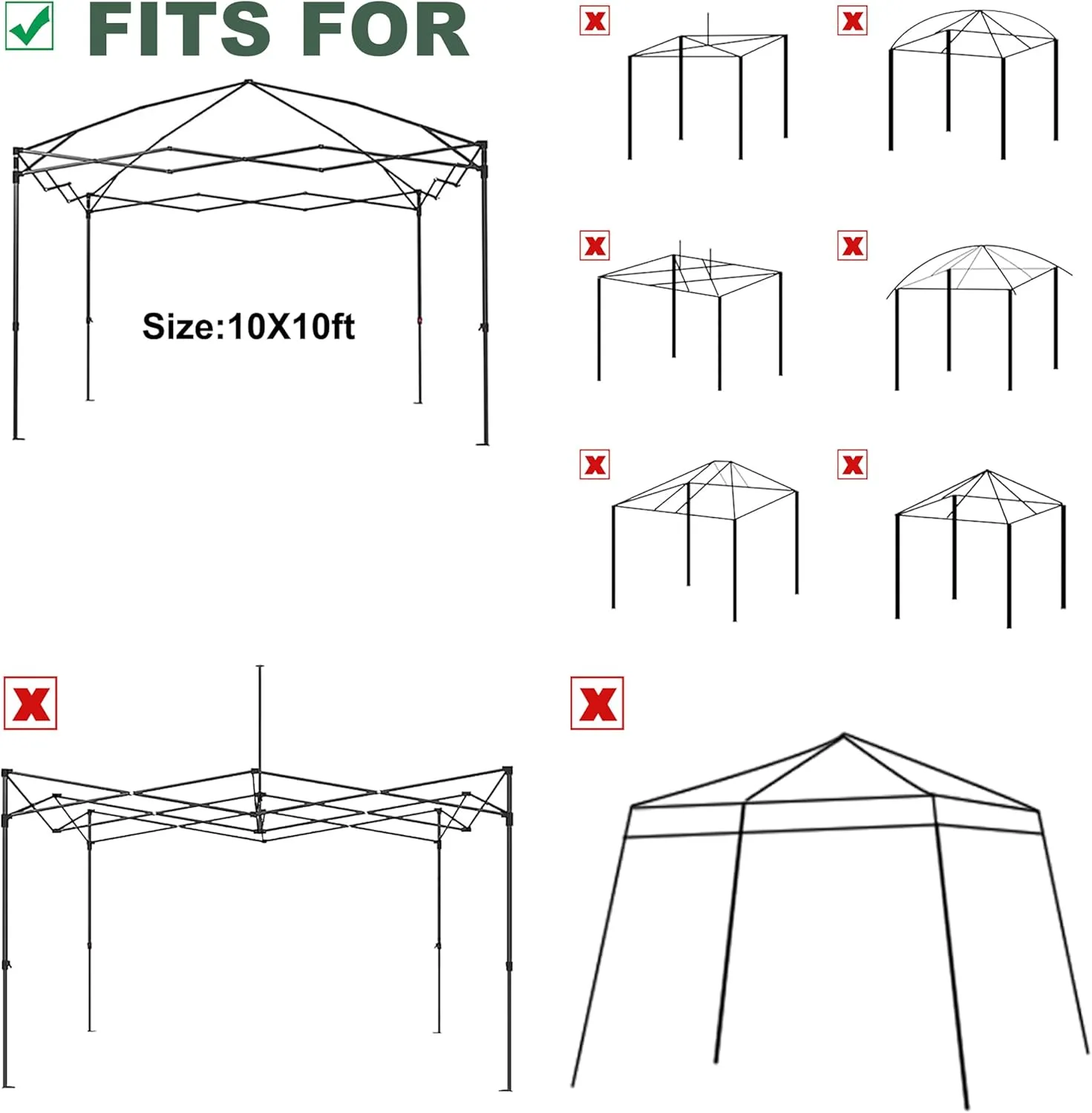 Canopy Replacement Top Silver Coated with Air Vent Upgraded Adjustable Straps for Most 10x10 Straight Leg Frame, (Beige)