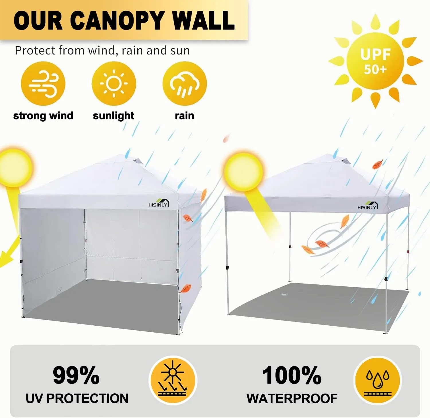 Canopy Sidewalls 10 * 10 ft, 3PCS Sunwalls with 210D Oxford Cloth, UV Protection and Waterproof, Suits Pop-up Tent/Instant Canopy/Commercial Canopy, White (Sidewall Only)