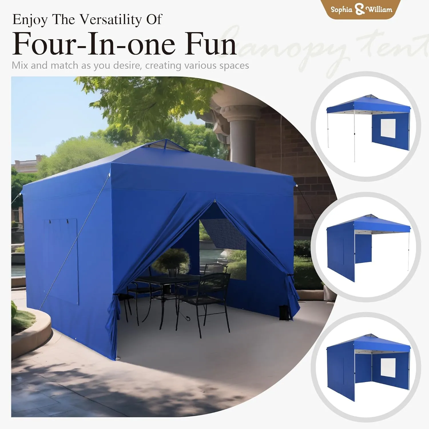 Canopy Tent Pop Up 10x10 ft One Person Push Set Up Tent with 4 Sidewalls, Outdoor Canopies Shelter Heavy Duty Straight Legs with 4 Sandbags & 1 Roller Bag, 8 Stakes & 4 Guy Ropes, UPF50 , Blue