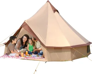 Canvas Bell Tent with Stove Hole, Cotton Canvas Tent, Yurt Tent for Camping, Waterproof Bell Tent 4 Seasons for Family Camping, Outdoor Hunting, Glamping, Festival, T