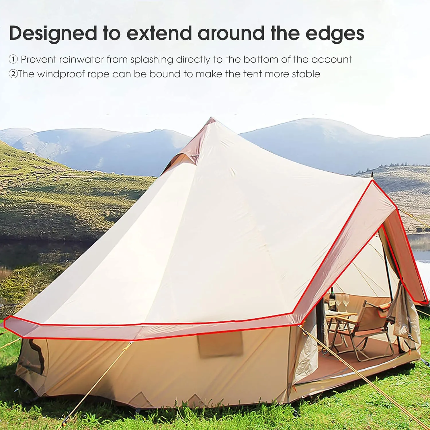 Canvas Bell Tent with Stove Hole, Cotton Canvas Tent, Yurt Tent for Camping, Waterproof Bell Tent 4 Seasons for Family Camping, Outdoor Hunting, Glamping, Festival, T