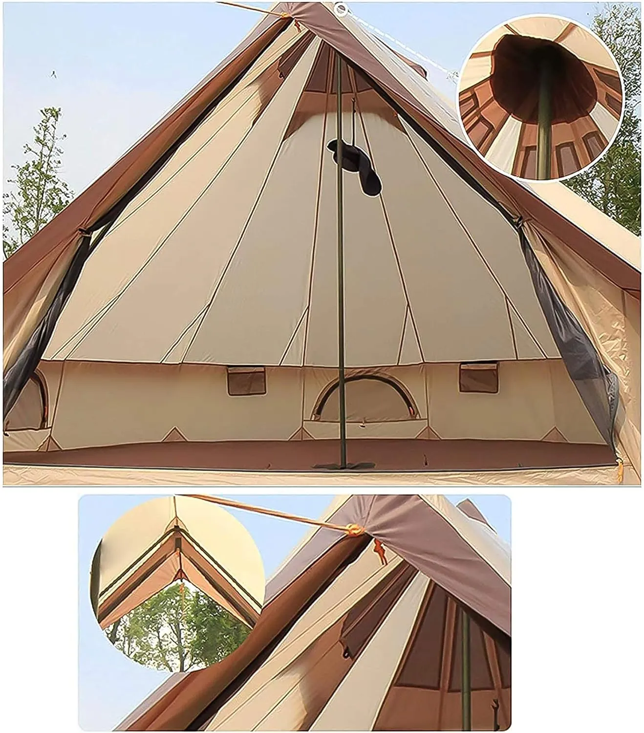Canvas Bell Tent with Stove Hole, Cotton Canvas Tent, Yurt Tent for Camping, Waterproof Bell Tent 4 Seasons for Family Camping, Outdoor Hunting, Glamping, Festival, T