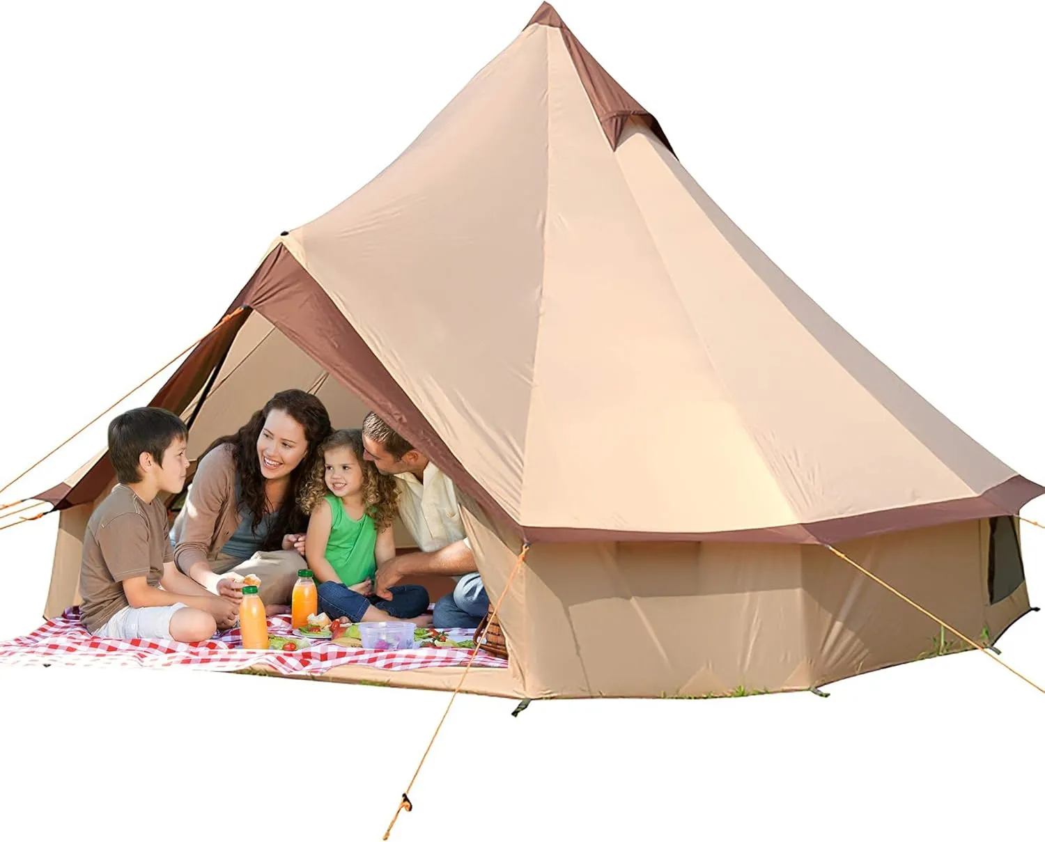 Canvas Bell Tent with Stove Hole, Cotton Canvas Tent, Yurt Tent for Camping, Waterproof Bell Tent 4 Seasons for Family Camping, Outdoor Hunting, Glamping, Festival, T