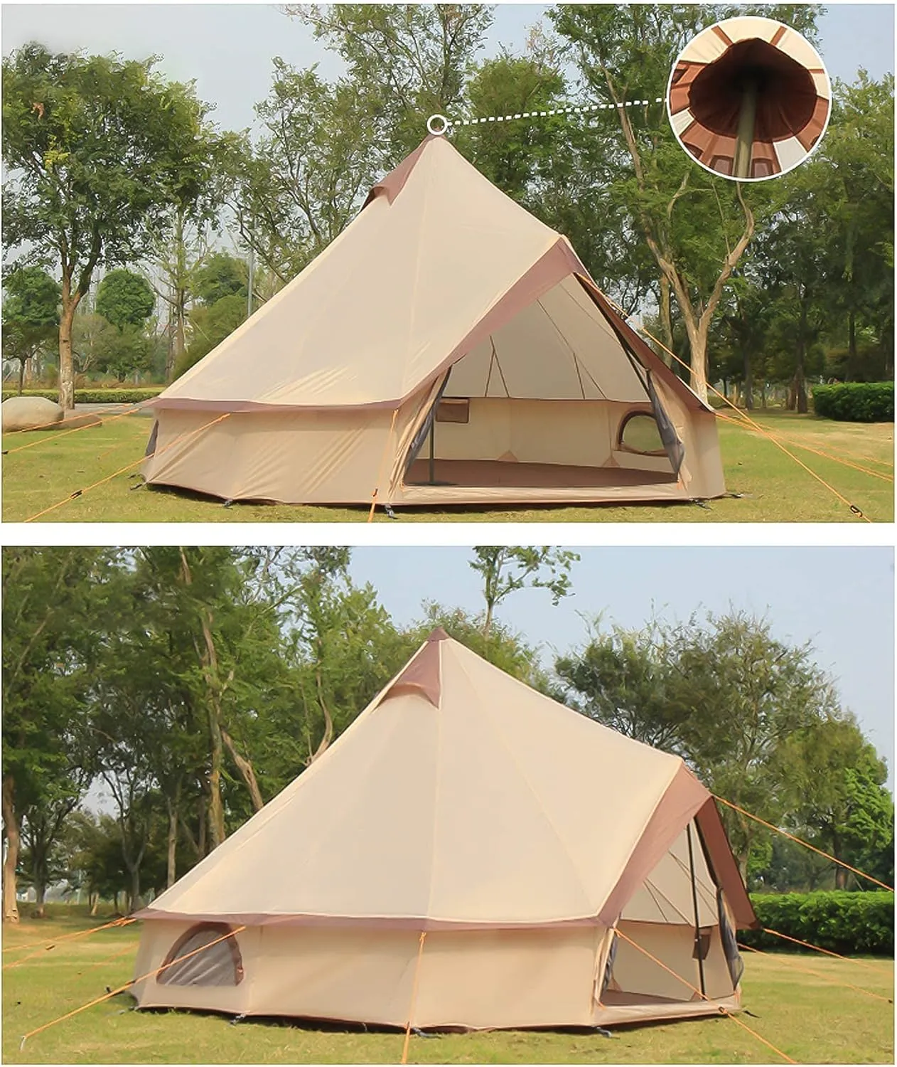 Canvas Bell Tent with Stove Hole, Cotton Canvas Tent, Yurt Tent for Camping, Waterproof Bell Tent 4 Seasons for Family Camping, Outdoor Hunting, Glamping, Festival, T