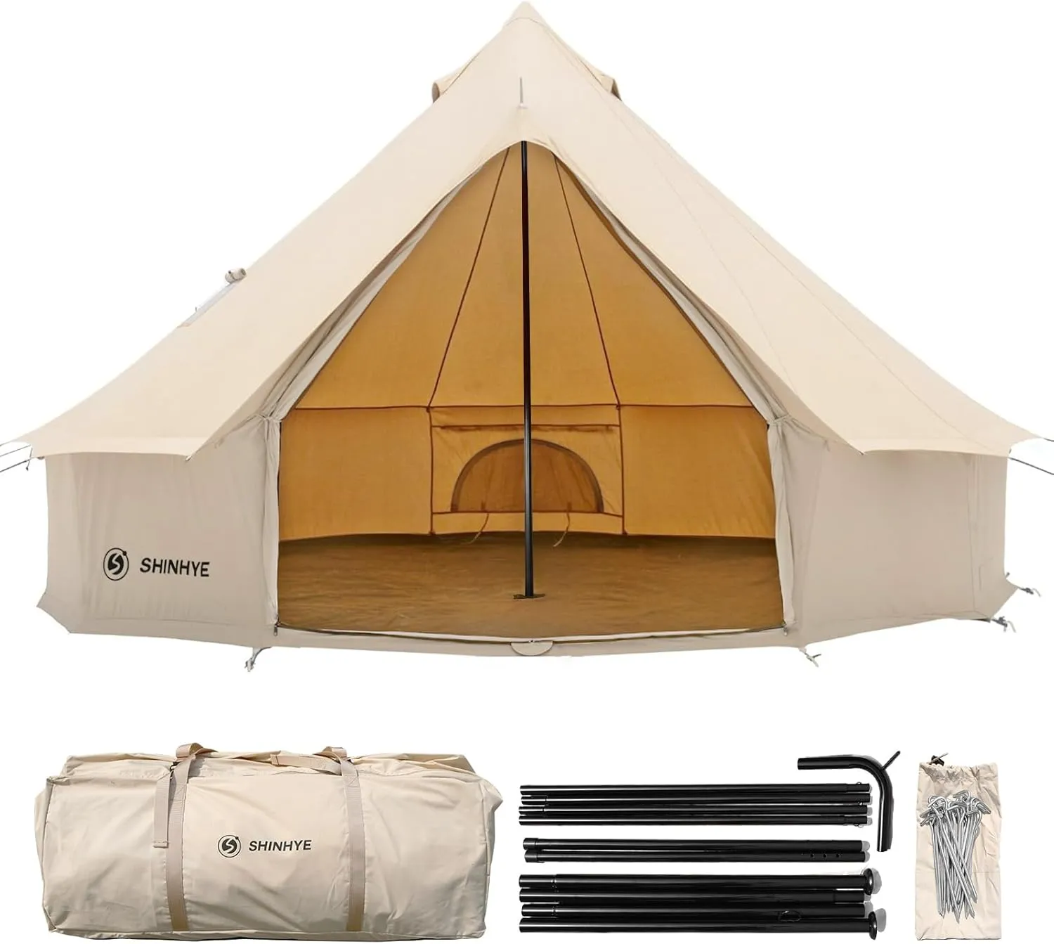 Canvas Tent Bell Tent Yurt Tents 4 Seasons for Camping 100% Cotton Glamping Tents with Stove Jack, Family Camping Outdoor Hunting Party