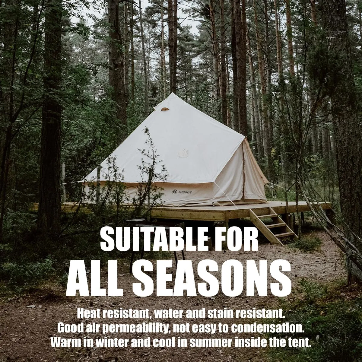 Canvas Tent Bell Tent Yurt Tents 4 Seasons for Camping 100% Cotton Glamping Tents with Stove Jack, Family Camping Outdoor Hunting Party