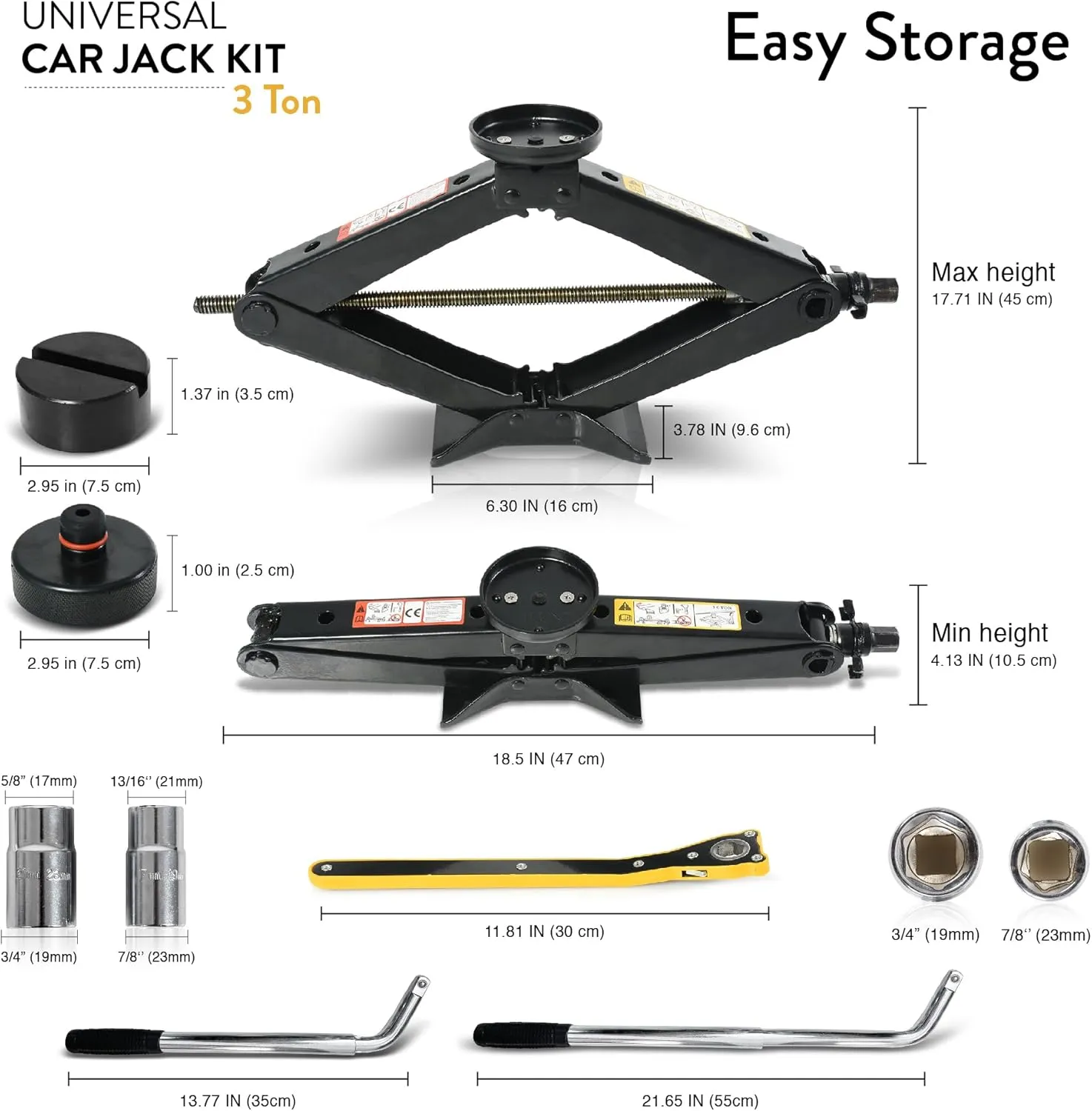 Car Jack Kit with Tesla Pad & Universal Rubber Pad | Scissor Jack for Car 3 Ton (6,600 lbs) - Tire Jack Tool Kit | Portable, Ideal for SUV and Auto - Universal Car Emergency Kit with Lug Wrench