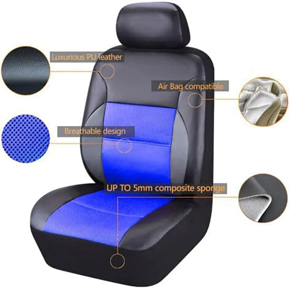 Car Seat Cover Sets for Holden Statesman,Front Rear Covers Protector Waterproof Breathable Comfortable Full Surround Kit Airbag Compatible Accessories,Blue