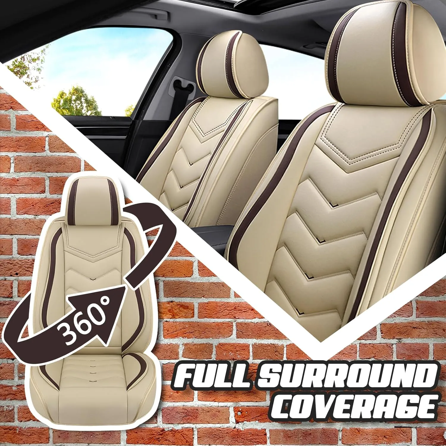 Car Seat Covers for Honda Accord 2000-2025, Premium Nappa Leather Car Seat Cover, Stylish Sport Seat Covers， Automobile Seat Cover Sets.(Standard 2 Seats/Beige)