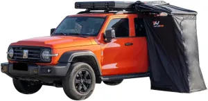 Car Side Shower Room Roof Top Popup Toilet Tent Privacy Protection Shower Tent Shower Awning with LED Strip Light for Camping Black