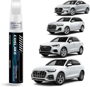 Car Touch Up Paint(Glacier White Metallic(LS9R/2Y)) for Audi, Car Paint Scratch Repair Kit, Quick & Easy Solution to Repair, 2 in 1 Scratch Remover Pen with Color-Matched
