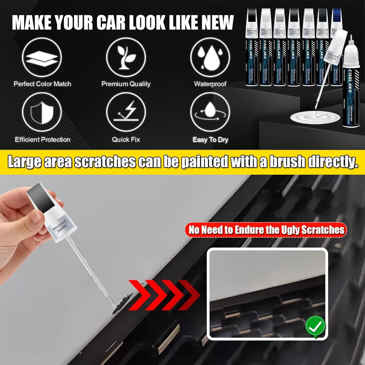 Car Touch Up Paint(Glacier White Metallic(LS9R/2Y)) for Audi, Car Paint Scratch Repair Kit, Quick & Easy Solution to Repair, 2 in 1 Scratch Remover Pen with Color-Matched