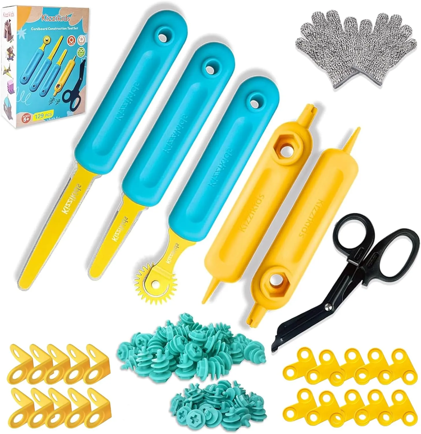 Cardboard Cutting Tools for Kids with Tool Box, 149 PCS Cardboard Construction Kit for Family & Team Activities, Creative STEM Educational Toys Gift for Boys and Girls Aged 5 