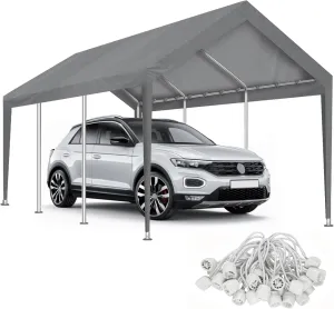 Carport Canopy 10'x20' Replacement Cover, Waterproof & UV Protected Garage Top Tarp Shelter Cover with Ball Bungee Cords, Car Cover Tent (Frame is not Included)