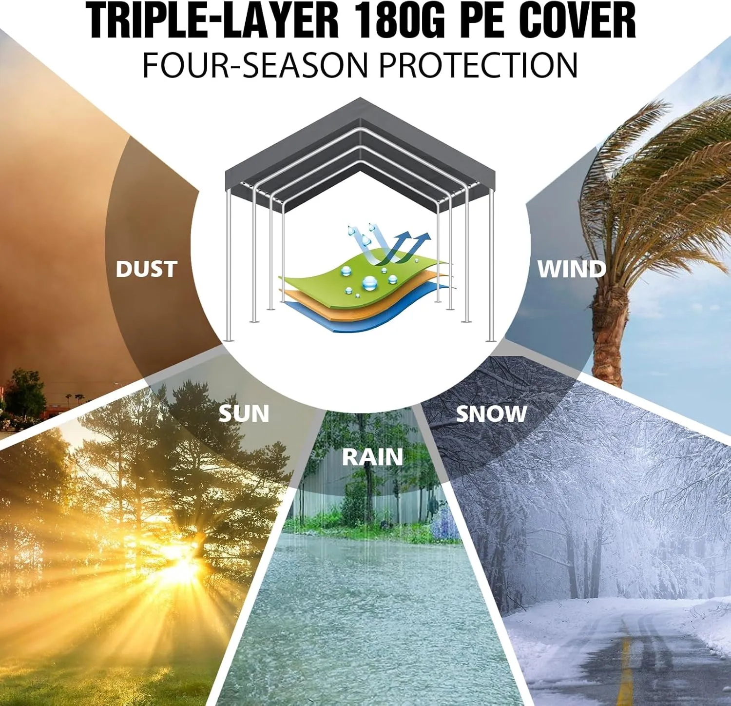 Carport Canopy 10'x20' Replacement Cover, Waterproof & UV Protected Garage Top Tarp Shelter Cover with Ball Bungee Cords, Car Cover Tent (Frame is not Included)