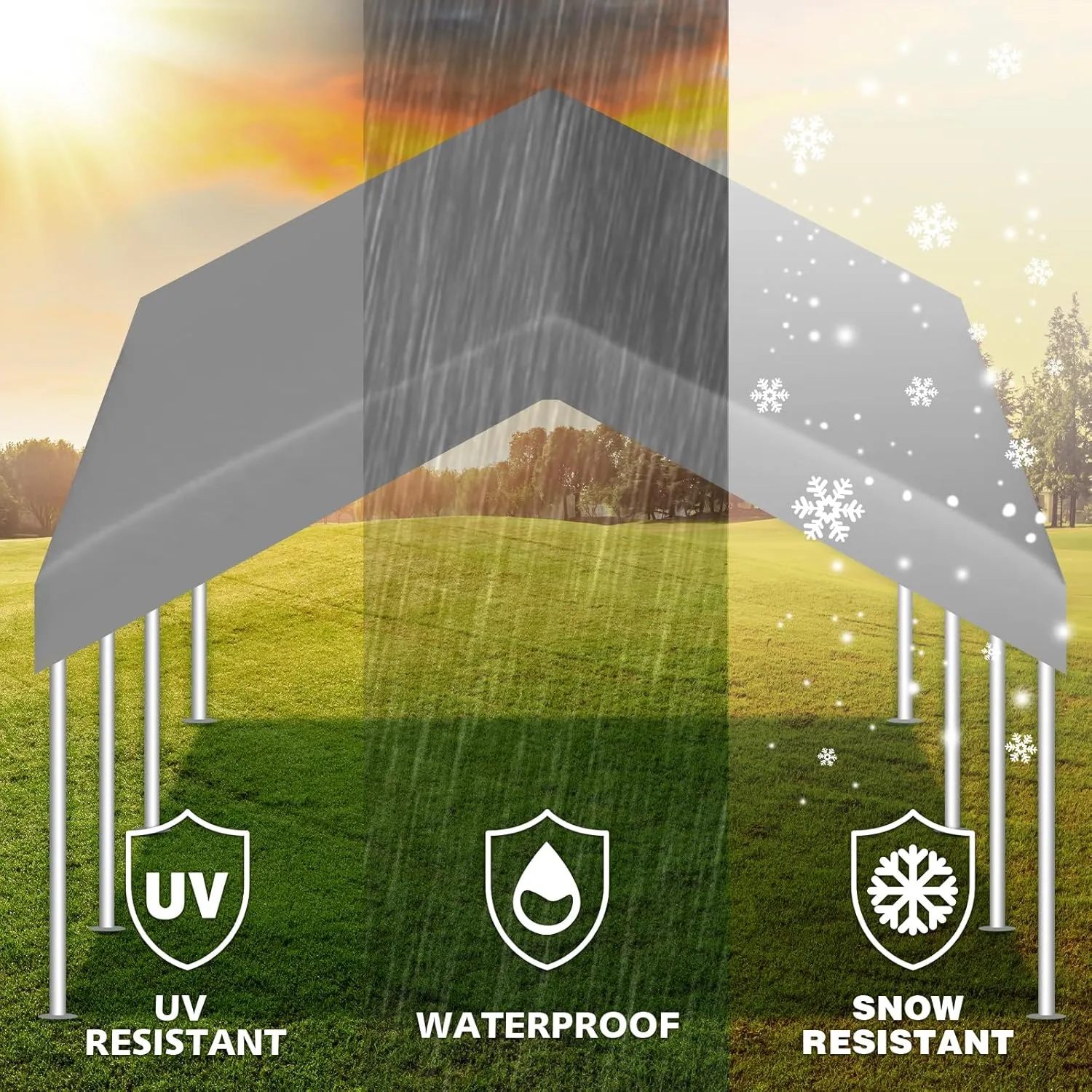 Carport Canopy 10'x20' Replacement Cover, Waterproof & UV Protected Garage Top Tarp Shelter Cover with Ball Bungee Cords, Car Cover Tent (Frame is not Included)