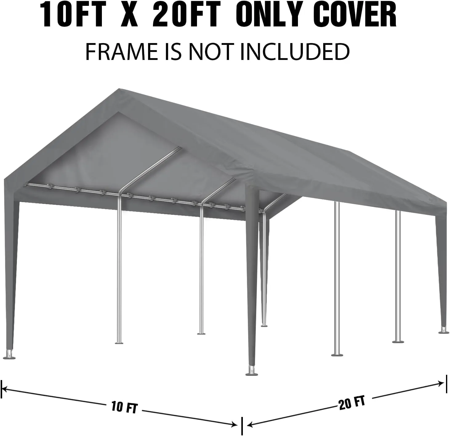 Carport Canopy 10'x20' Replacement Cover, Waterproof & UV Protected Garage Top Tarp Shelter Cover with Ball Bungee Cords, Car Cover Tent (Frame is not Included)