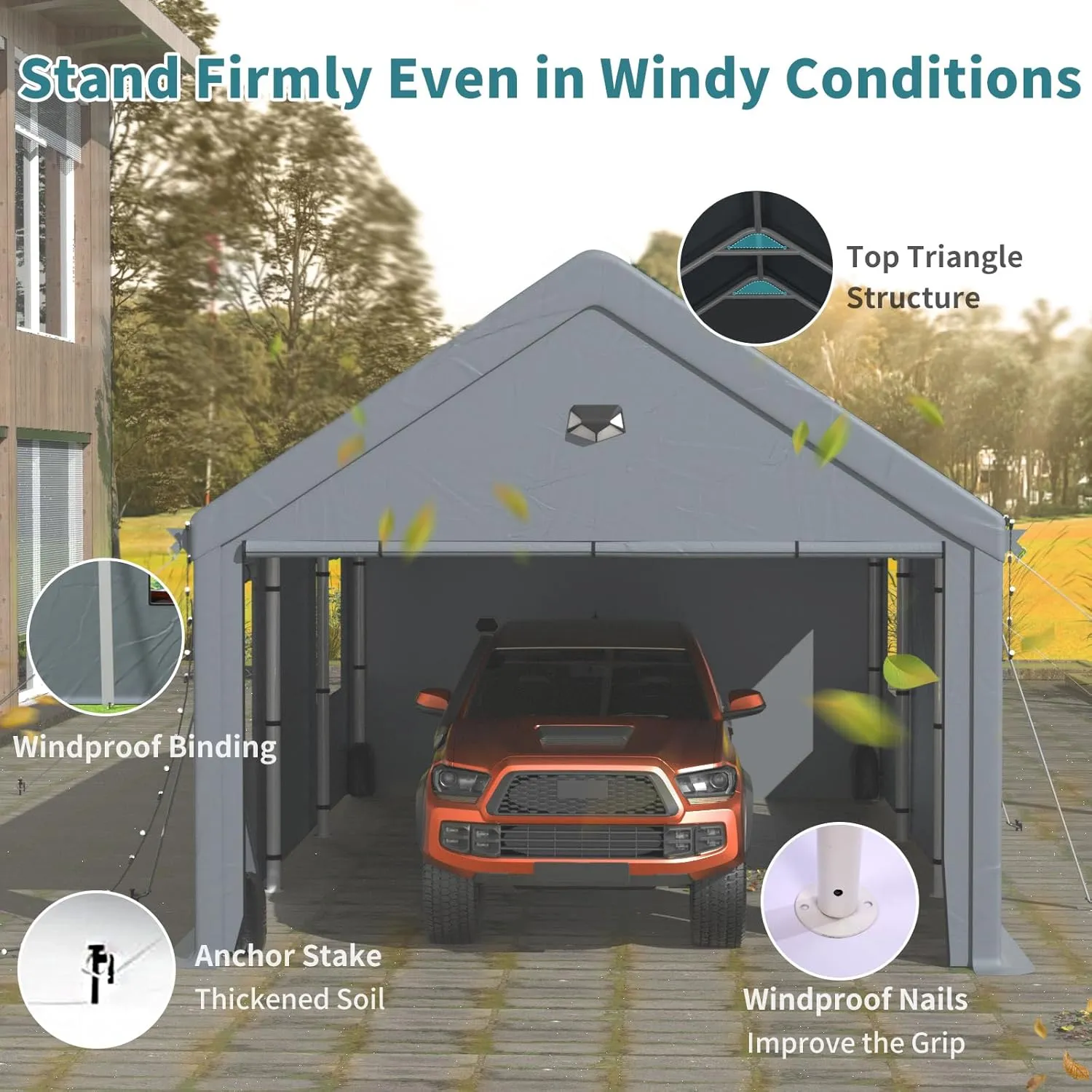 Carports 20X20 Heavy Duty,Car Ports with 180G Removable Side Walls,Carport Canopy,Portable Car Port Garage,Car Shelter All Weather,Grey